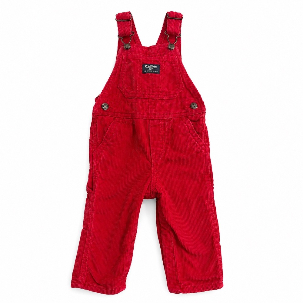 OshKosh B'gosh Red Corduroy Overalls Baby Boy 12 Months Snap Front Cotton Lined